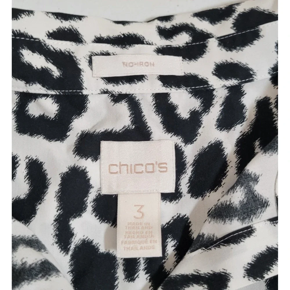 CHICOS Women's No Iron Cotton Blouse Shirt Size 3 Long Sleeve Animal Print 0966 - Picture 4 of 6